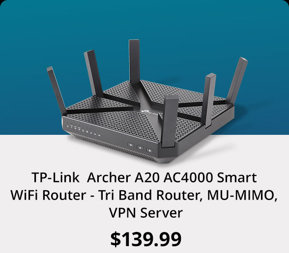 TP-Link  Archer A20 AC4000 Smart WiFi Router - Tri Band Router, MU-MIMO, VPN Server