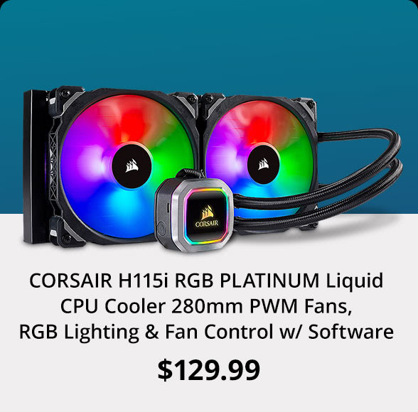 CORSAIR H115i RGB PLATINUM Liquid CPU Cooler 280mm PWM Fans, RGB Lighting & Fan Control w/ Software