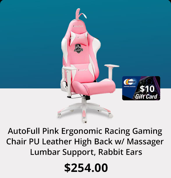 AutoFull Pink Gaming Chair PU Leather High Back Ergonomic Racing Office Desk Computer Chairs with Massager Lumbar Support, Rabbit Ears