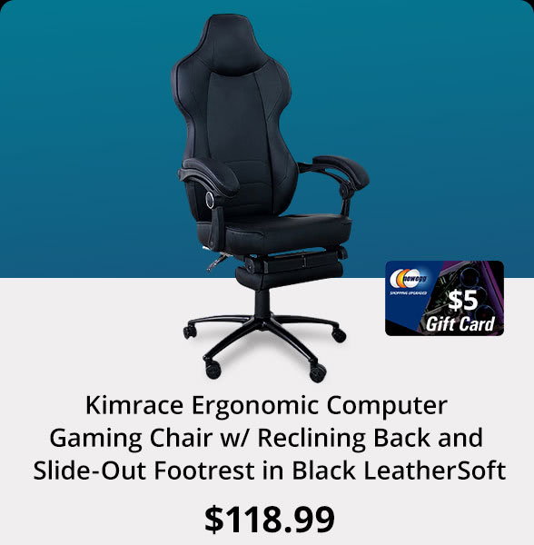 Kimrace Gaming Chair Racing Office Ergonomic Computer Chair with Reclining Back and Slide-Out Footrest in Black LeatherSoft