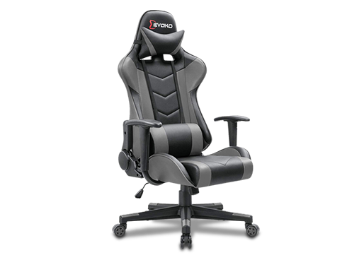 Devoko Ergonomic Gaming Chair Racing Style Adjustable Height High-Back w/ Headrest and Lumbar Massage Support, Grey