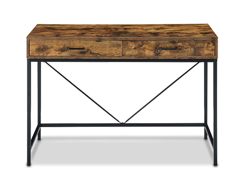 Industrial Computer Desk with 2 Drawers, Wood Desktop Black Steel Frame