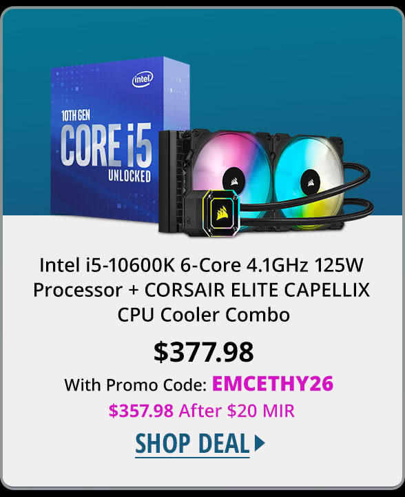 Intel i5-10600K 6-Core 4.1GHz 125W Processor + CORSAIR ELITE CAPELLIX CPU Cooler Combo