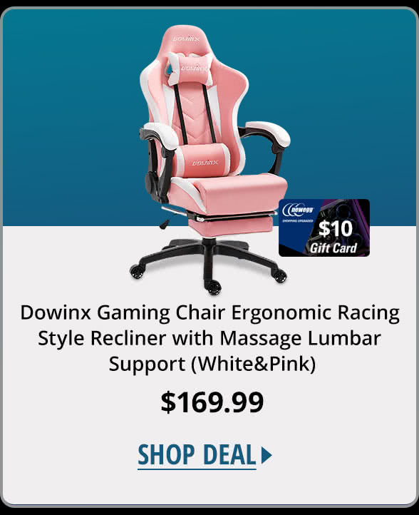 Dowinx Gaming Chair Ergonomic Racing Style Recliner with Massage Lumbar Support (White&Pink)