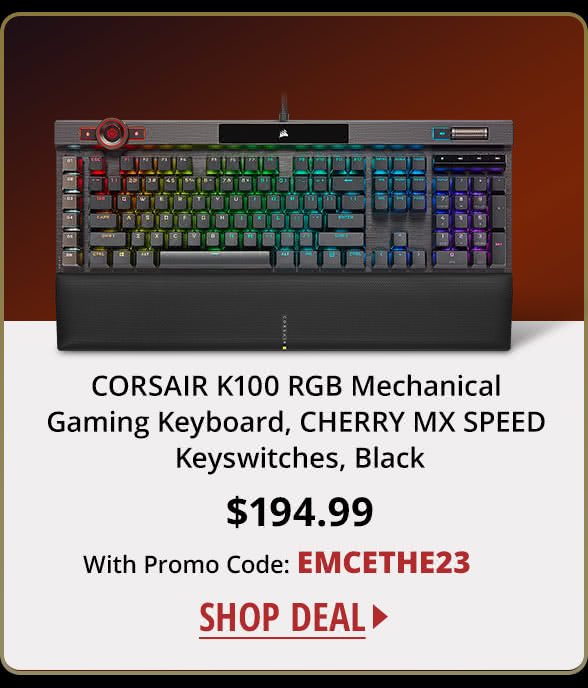 CORSAIR K100 RGB Mechanical Gaming Keyboard, CHERRY MX SPEED Keyswitches, Black