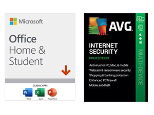 1xMicrosoft Office Home and Student 2019 - 1 Device, Windows 10 PC/Mac Download 1xAVG Internet Security 2021, 5 Devices 1 Year - Download 