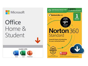 Microsoft Office Home & Student 2019 Download + Norton 360 Standard - Antivirus Software Combo