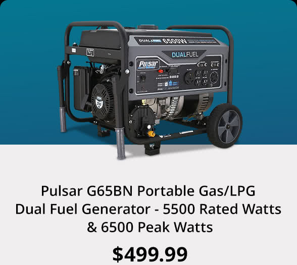 Pulsar G65BN Portable Gas/LPG Dual Fuel Generator - 5500 Rated Watts & 6500 Peak Watts