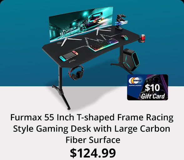 Furmax 55 Inch T-shaped Frame Racing Style Gaming Desk with Large Carbon Fiber Surface