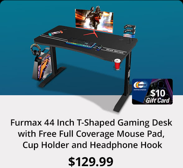 Furmax 44 Inch T-Shaped Gaming Desk with Free Full Coverage Mouse Pad, Cup Holder and Headphone Hook