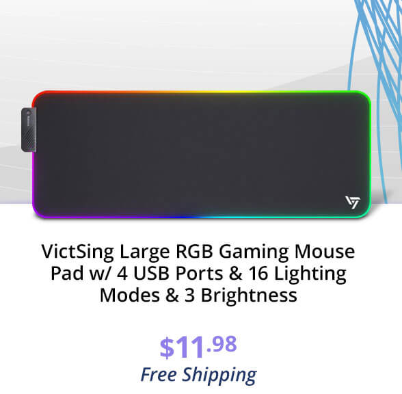 VictSing Large RGB Gaming Mouse Pad w/ 4 USB Ports & 16 Lighting Modes & 3 Brightness