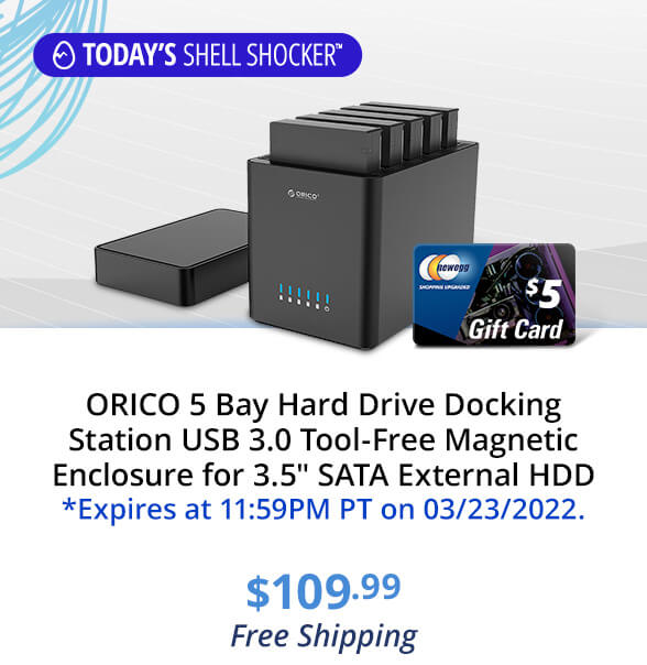 ORICO 5 Bay Hard Drive Docking Station USB 3.0 Tool-Free Magnetic Enclosure for 3.5" SATA External HDD