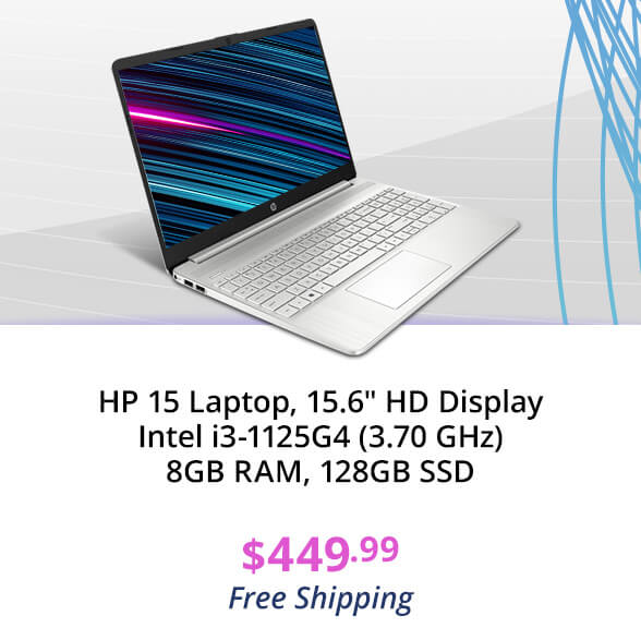 HP 15 Laptop, 15.6" HD Display Intel i3-1125G4 (3.70 GHz) 8GB RAM, 128GB SSD