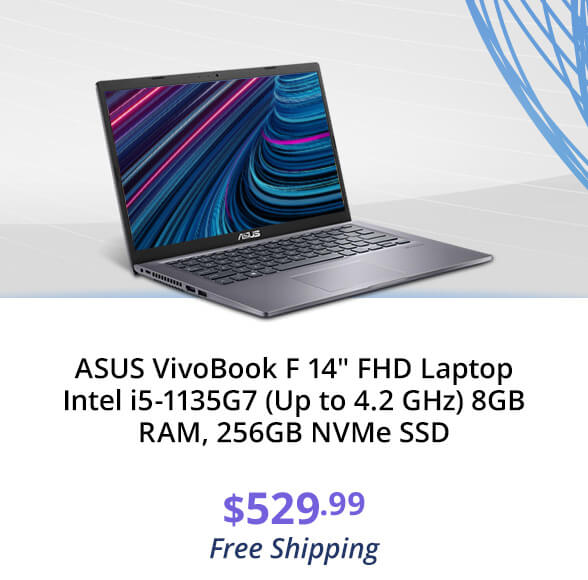 ASUS VivoBook F 14" FHD Laptop Intel i5-1135G7 (Up to 4.2 GHz) 8GB RAM, 256GB NVMe SSD