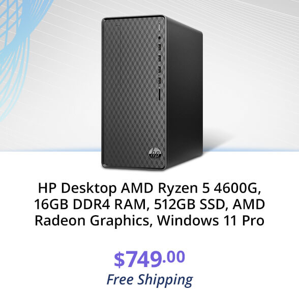HP Desktop AMD Ryzen 5 4600G, 16GB DDR4 RAM, 512GB SSD, AMD Radeon Graphics, Windows 11 Pro