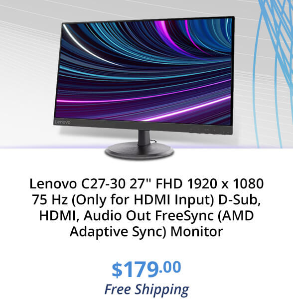 Lenovo C27-30 27" FHD 1920 x 1080 75 Hz (Only for HDMI Input) D-Sub, HDMI, Audio Out FreeSync (AMD Adaptive Sync) Monitor
