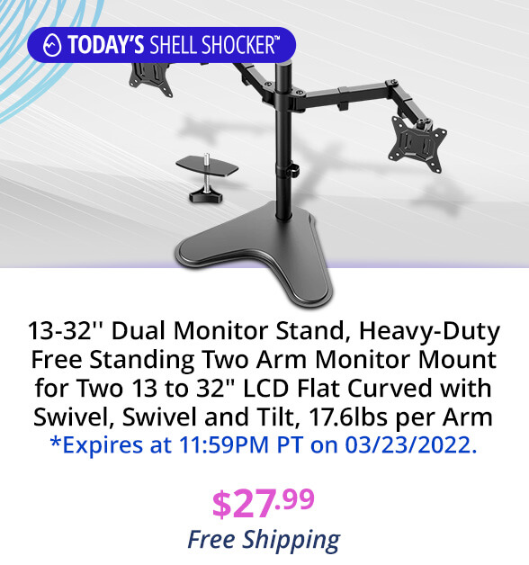 13-32'' Dual Monitor Stand, Heavy-Duty Free Standing Two Arm Monitor Mount for Two 13 to 32" LCD Flat Curved with Swivel, Swivel and Tilt, 17.6lbs per Arm