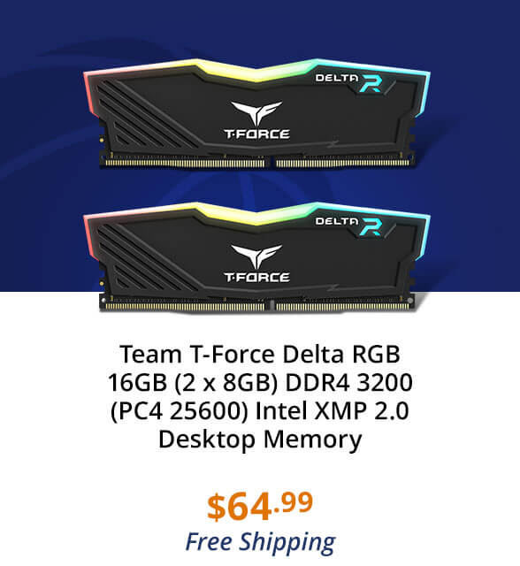 Team T-Force Delta RGB 16GB (2 x 8GB) DDR4 3200 (PC4 25600) Intel XMP 2.0 Desktop Memory