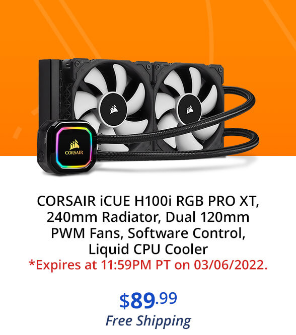 CORSAIR iCUE H100i RGB PRO XT, 240mm Radiator, Dual 120mm PWM Fans, Software Control, Liquid CPU Cooler