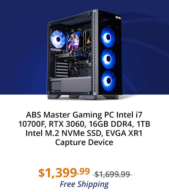 ABS Master Gaming PC Intel i7 10700F, RTX 3060, 16GB DDR4, 1TB Intel M.2 NVMe SSD, EVGA XR1 Capture Device