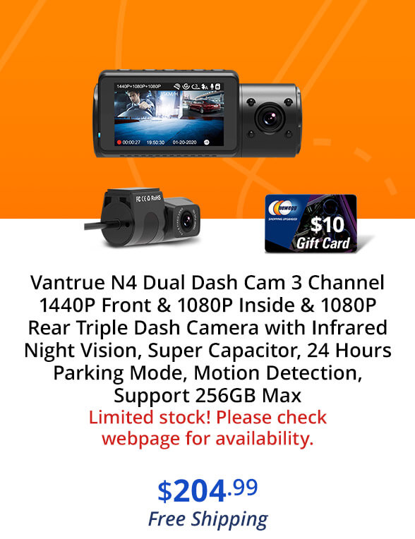 Vantrue N4 Dual Dash Cam 3 Channel 1440P Front & 1080P Inside & 1080P Rear Triple Dash Camera with Infrared Night Vision, Super Capacitor, 24 Hours Parking Mode, Motion Detection, Support 256GB Max