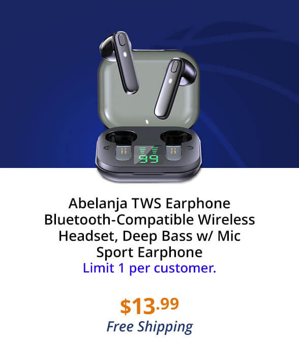 Abelanja TWS Earphone Bluetooth-Compatible Wireless Headset, Deep Bass w/ Mic Sport Earphone