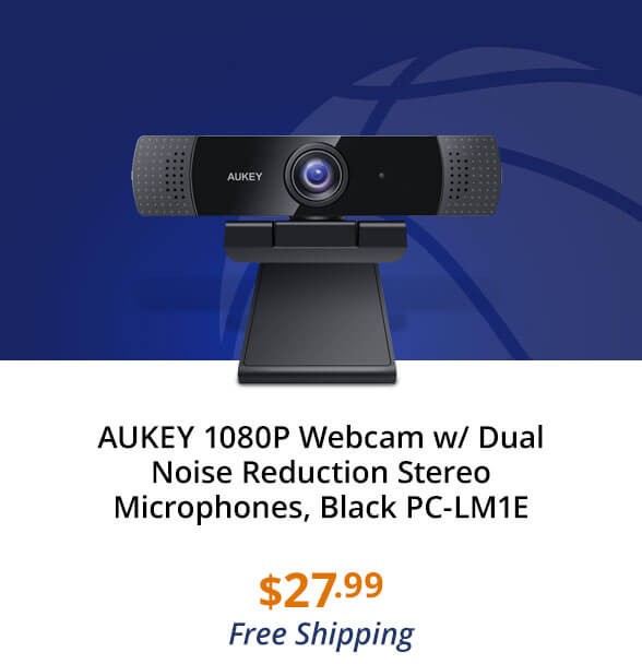 AUKEY 1080P Webcam w/ Dual Noise Reduction Stereo Microphones, Black PC-LM1E