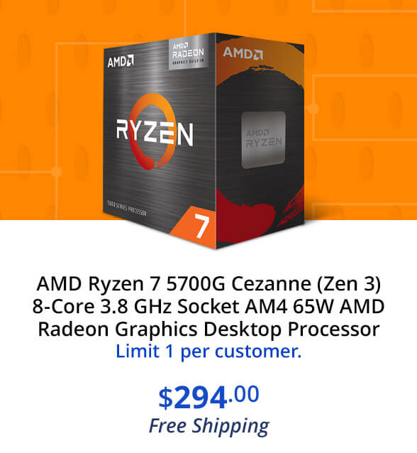 AMD Ryzen 7 5700G Cezanne (Zen 3) 8-Core 3.8 GHz Socket AM4 65W AMD Radeon Graphics Desktop Processor