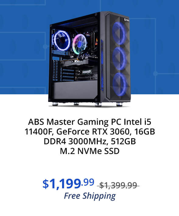 ABS Master Gaming PC Intel i5 11400F, GeForce RTX 3060, 16GB DDR4 3000MHz, 512GB M.2 NVMe SSD