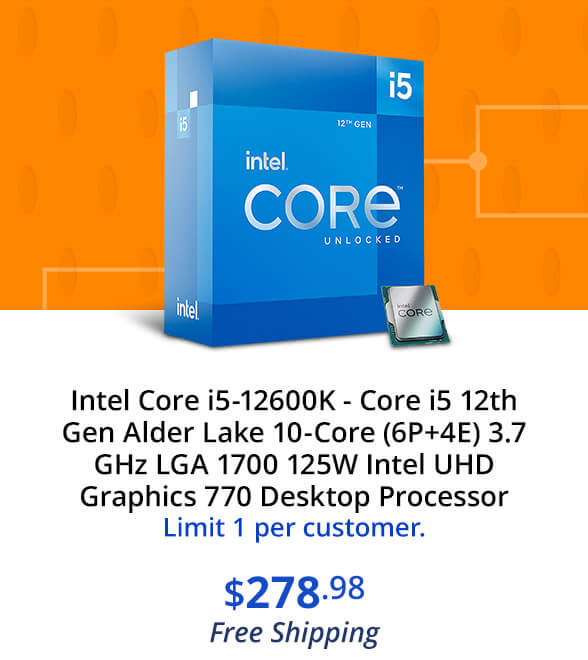 Intel Core i5-12600K - Core i5 12th Gen Alder Lake 10-Core (6P+4E) 3.7 GHz LGA 1700 125W Intel UHD Graphics 770 Desktop Processor