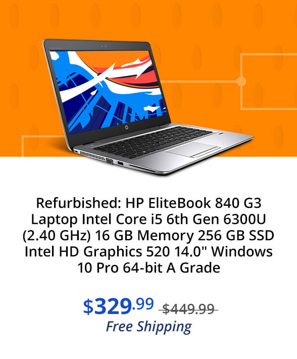 Refurbished: HP EliteBook 840 G3 Laptop Intel Core i5 6th Gen 6300U (2.40 GHz) 16 GB Memory 256 GB SSD Intel HD Graphics 520 14.0" Windows 10 Pro 64-bit A Grade