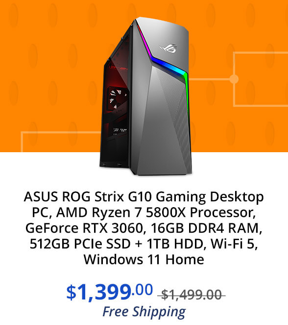 ASUS ROG Strix G10 Gaming Desktop PC, AMD Ryzen 7 5800X Processor, GeForce RTX 3060, 16GB DDR4 RAM, 512GB PCIe SSD + 1TB HDD, Wi-Fi 5, Windows 11 Home