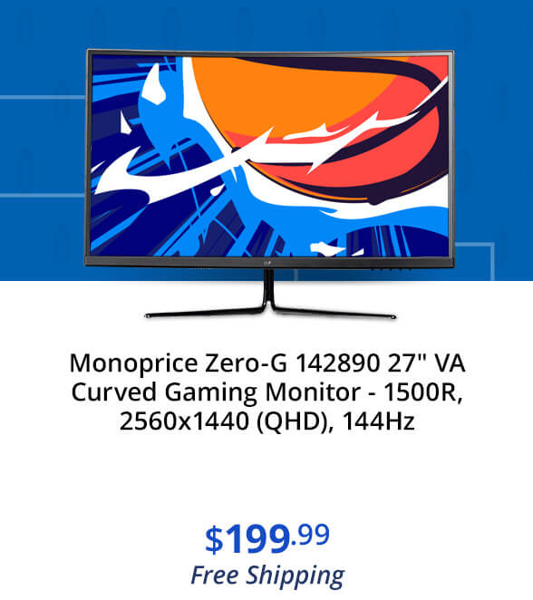 Monoprice Zero-G 142890 27" VA Curved Gaming Monitor - 1500R, 2560x1440 (QHD), 144Hz
