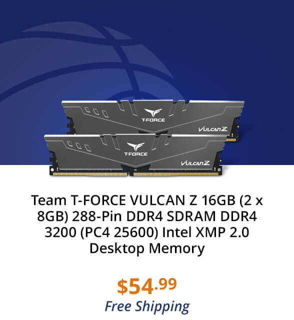 Team T-FORCE VULCAN Z 16GB (2 x 8GB) 288-Pin DDR4 SDRAM DDR4 3200 (PC4 25600) Intel XMP 2.0 Desktop Memory