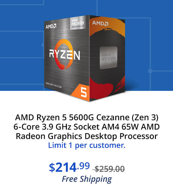 AMD Ryzen 5 5600G Cezanne (Zen 3) 6-Core 3.9 GHz Socket AM4 65W AMD Radeon Graphics Desktop Processor