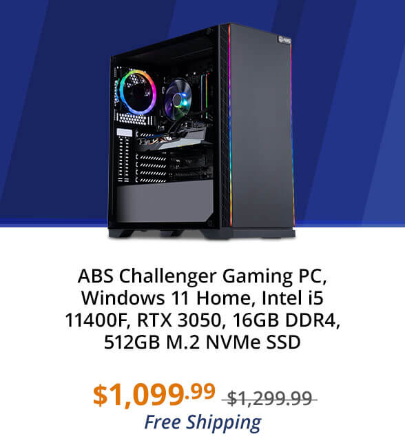 ABS Challenger Gaming PC, Windows 11 Home, Intel i5 11400F, RTX 3050, 16GB DDR4, 512GB M.2 NVMe SSD