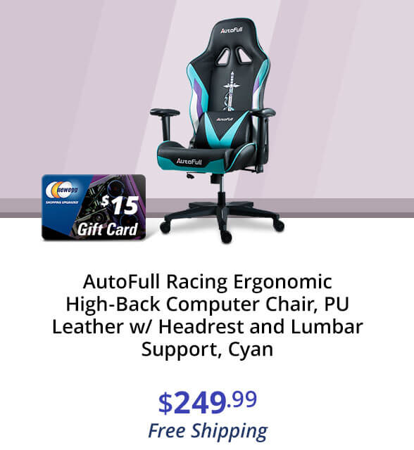 AutoFull Racing Ergonomic High-Back Computer Chair, PU Leather w/ Headrest and Lumbar Support, Cyan