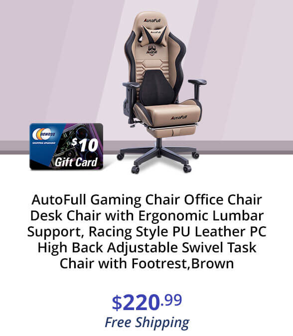 AutoFull Gaming Chair Office Chair Desk Chair with Ergonomic Lumbar Support, Racing Style PU Leather PC High Back Adjustable Swivel Task Chair with Footrest,Brown.