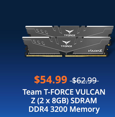 $54.99 Team T-FORCE VULCAN Z (2 x 8GB) SDRAM DDR4 3200 Memory