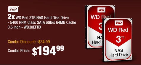 2x Wd Red 3tb Nas Hard Disk Drive 5400 Rpm Class Sata 6gb