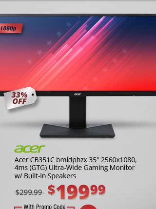 Acer CB351C bmidphzx 35" 2560x1080, 4ms (GTG) Ultra-Wide Gaming Monitor w/ Built-in Speakers