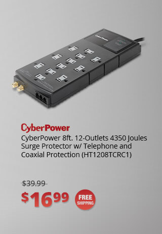 CyberPower 8ft. 12-Outlets 4350 Joules Surge Protector w/ Telephone and Coaxial Protection (HT1208TCRC1)