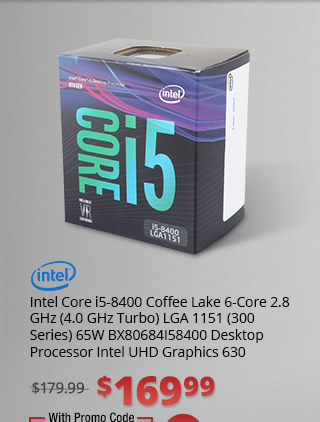 Intel Core i5-8400 Coffee Lake 6-Core 2.8 GHz (4.0 GHz Turbo) LGA 1151 (300 Series) 65W BX80684I58400 Desktop Processor Intel UHD Graphics 630