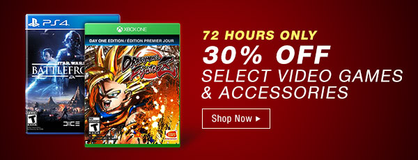 30% OFF SELECT VIDEO GAMES & ACCESSORIES*