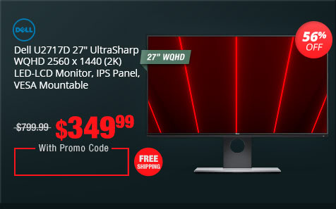 Dell U2717D 27" UltraSharp WQHD 2560 x 1440 (2K) LED-LCD Monitor, IPS Panel, VESA Mountable