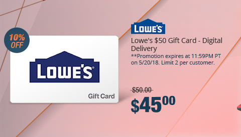 Lowe's $50 Gift Card - Digital Delivery