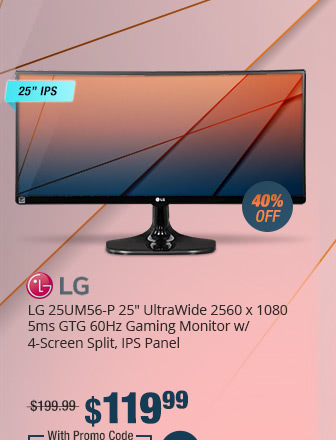 LG 25UM56-P 25" UltraWide 2560 x 1080 5ms GTG 60Hz Gaming Monitor w/ 4-Screen Split, IPS Panel
