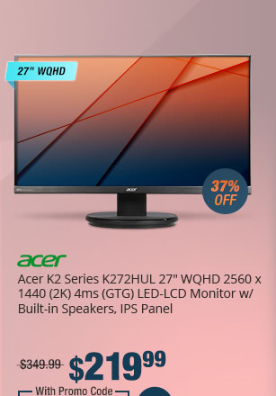 Acer K2 Series K272HUL 27" WQHD 2560 x 1440 (2K) 4ms (GTG) LED-LCD Monitor w/ Built-in Speakers, IPS Panel