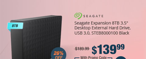 Seagate Expansion 8TB 3.5" Desktop External Hard Drive, USB 3.0, STEB8000100 Black