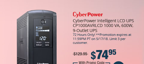 CyberPower Intelligent LCD UPS CP1000AVRLCD 1000 VA, 600W, 9-Outlet UPS